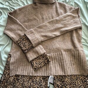 Leopard Cuff Tan Sweater